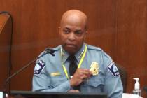 In this image from video, witness Minneapolis Police Chief Medaria Arradondo testifies as Henne ...