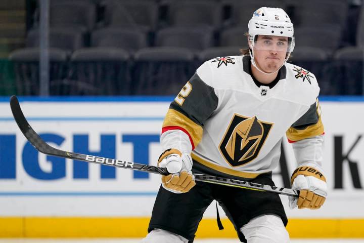 Vegas Golden Knights' Zach Whitecloud in action during the second period of an NHL hockey game ...