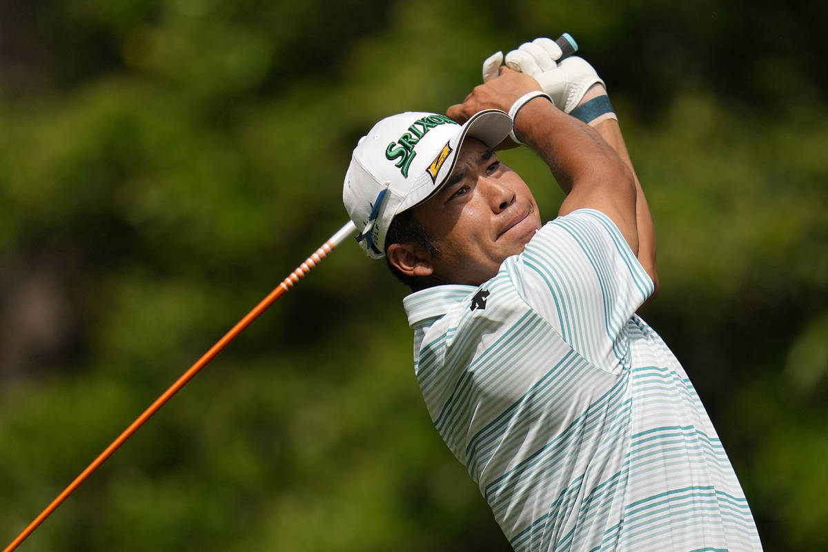 Hideki Matsuyama, of Japan, during the third round of the Masters golf tournament on Saturday, ...