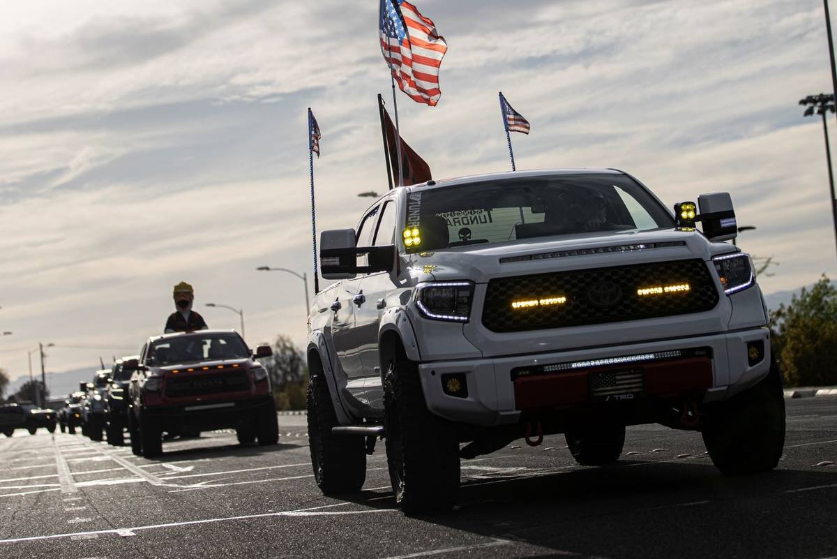 Hundreds of trucks pack Newport Drive in Henderson during a vehicle parade hosted by Sin City T ...