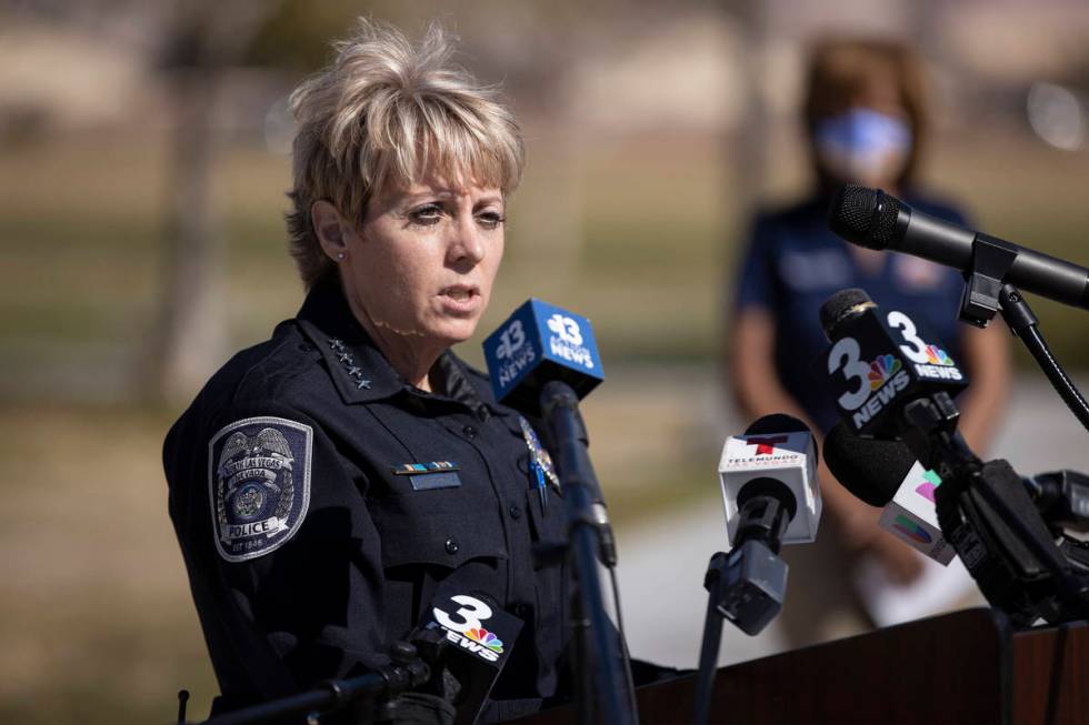 North Las Vegas Police Chief Pamela Ojeda, seen at a 2021 news conference, said her department ...