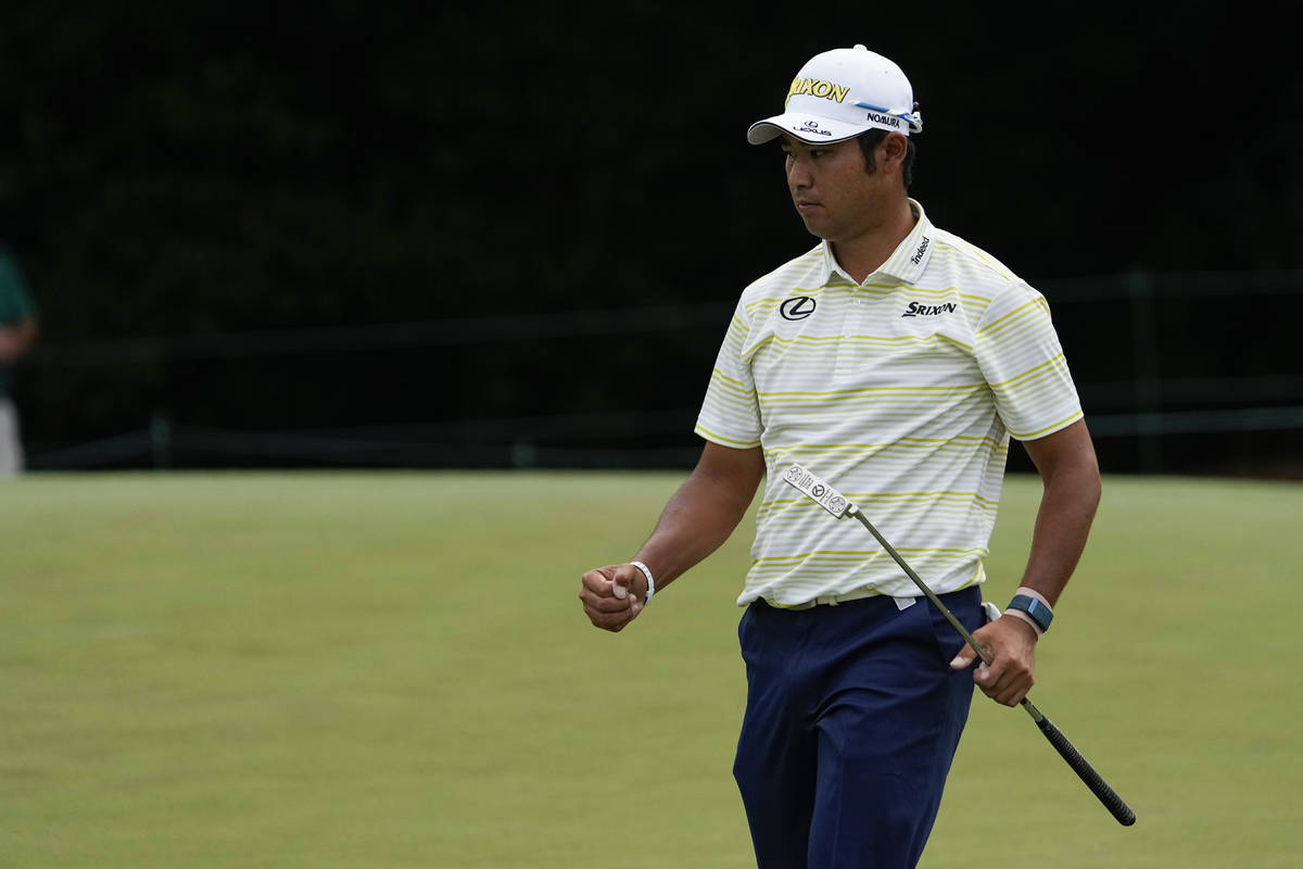 Hideki Matsuyama, of Japan, during the final round of the Masters golf tournament on Saturday, ...