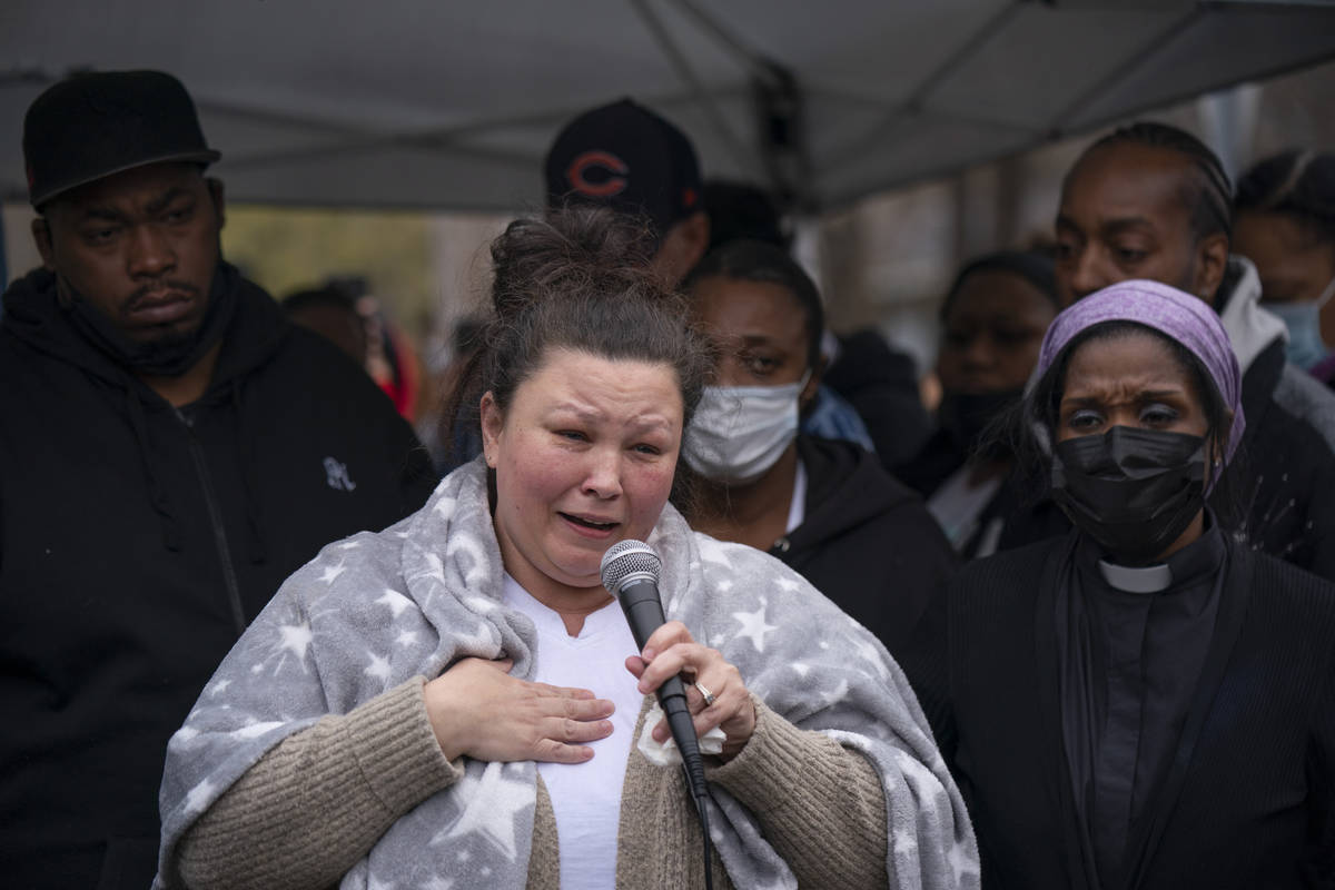 Daunte Wright's mother, Katie, eulogizes her son at his vigil, Monday, April 12, 2021, as the c ...