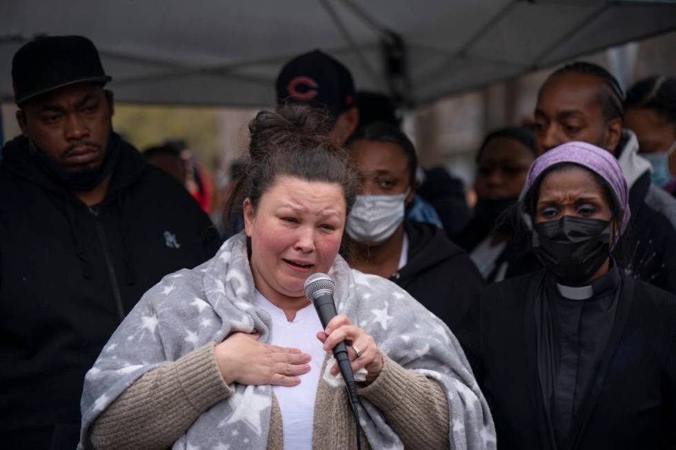 Daunte Wright's mother, Katie, eulogizes her son at his vigil, Monday, April 12, 2021, as the c ...