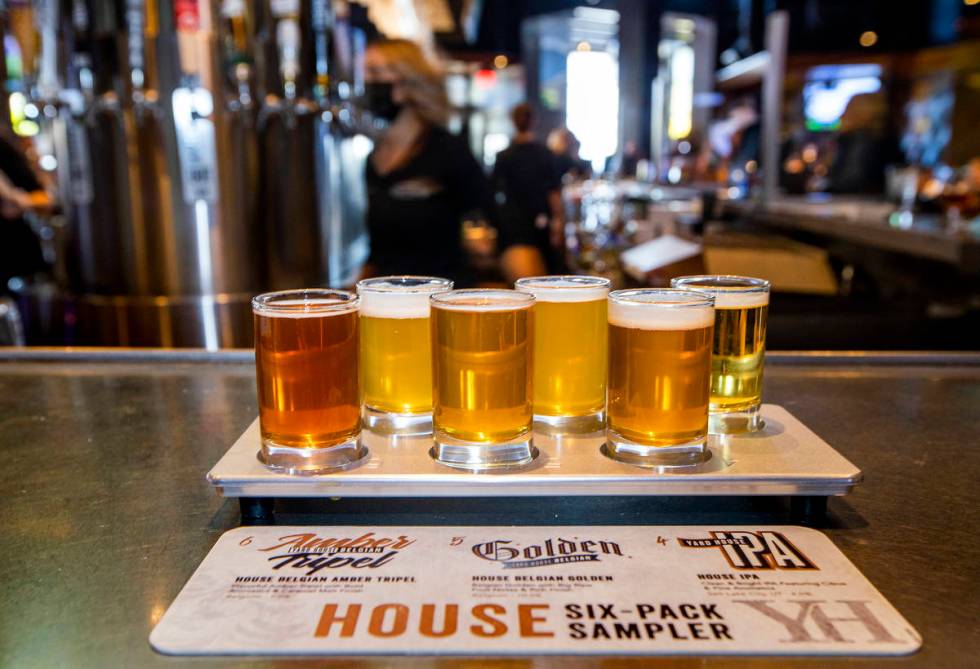 A House Six-Pack Sampler is a popular option at Yard House. (L.E. Baskow/Las Vegas Review-Journ ...