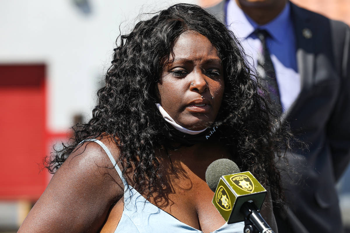 Maria Levi, mother of Kashif Brown, cries during a press conference with the Metropolitan Polic ...