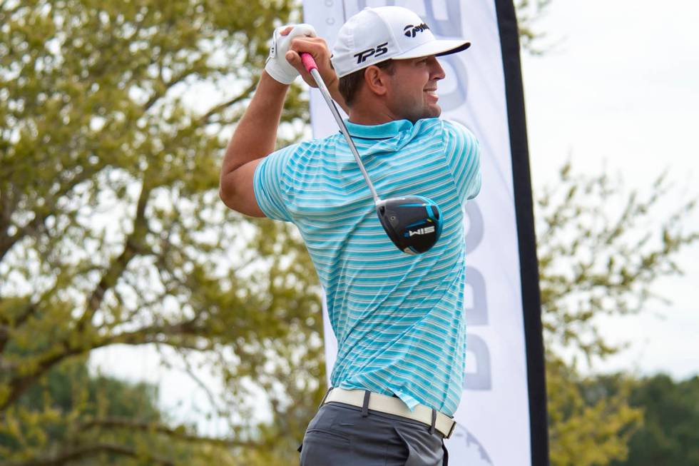 Taylor Montgomery tees off during the final round of the Louisiana Open golf tournament at Le T ...