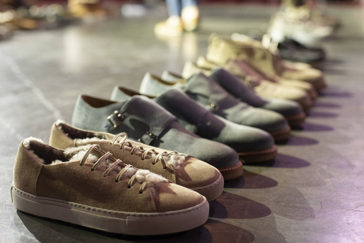 Shoes are displayed at Vegas-based footwear brand Ross & Snow's pop-up sale at The Space on ...