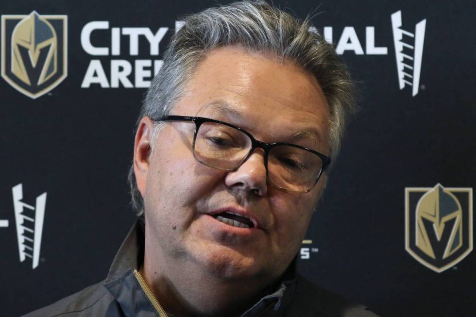 Kelly McCrimmon, Golden Knights general manager, speaks to the media at City National Arena on ...