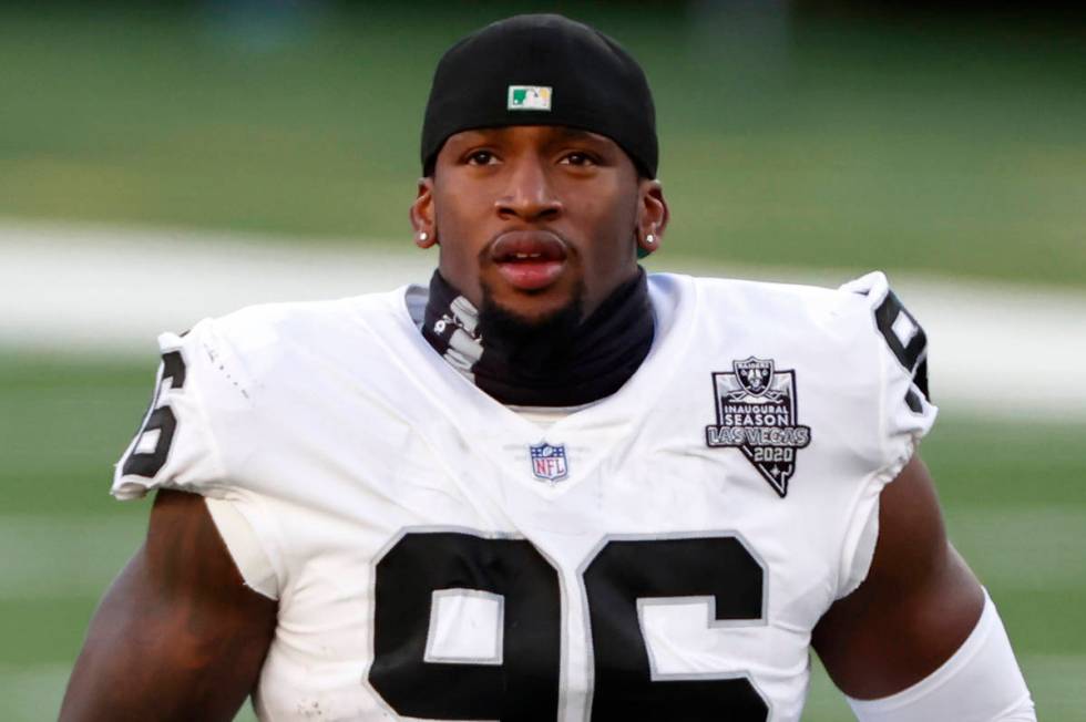 Las Vegas Raiders defensive end Clelin Ferrell (96) heads to the locker room during an NFL foot ...