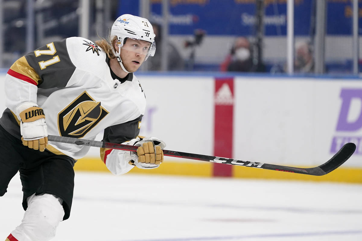 Vegas Golden Knights' William Karlsson in action during the first period of an NHL hockey game ...