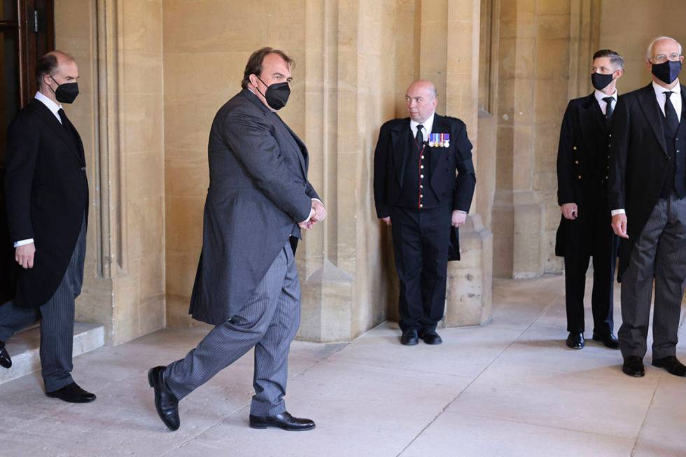 Philipp, Prince of Hohenlohe-Langenburg, second left, attends the funeral of Britain's Prince P ...