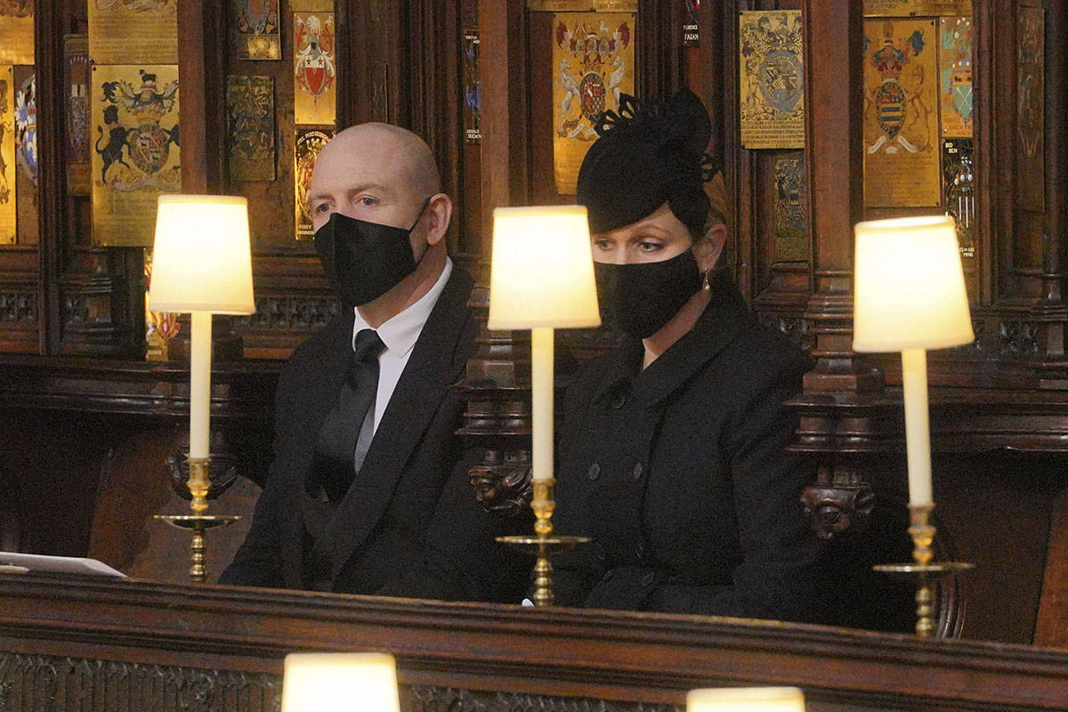 Mike and Zara Tindall during the funeral of Prince Philip, at St George's Chapel in Windsor Cas ...