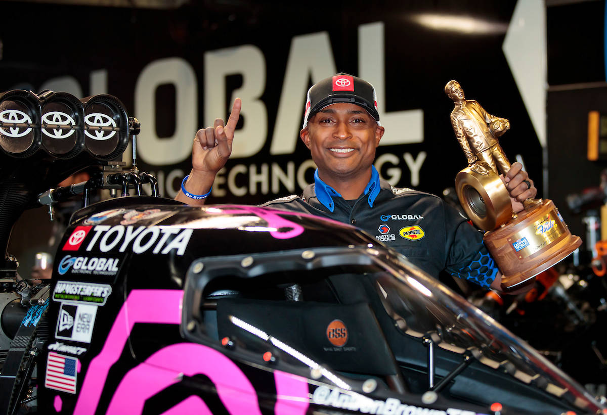 Antron Brown won the 2020 fall race at Las Vegas Motor Speedway and has recaptured the momentum ...