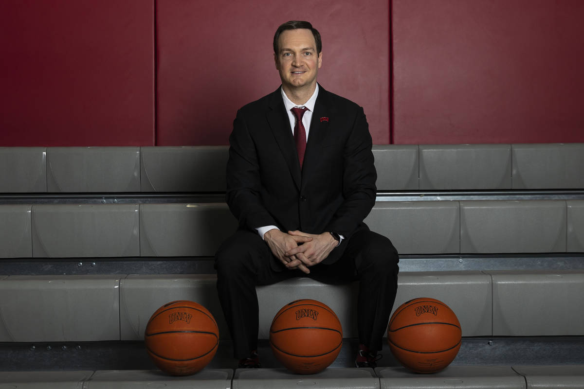 UNLV men's basketball coach Kevin Kruger poses for a photo on Friday, March 26, 2021, in Las Ve ...