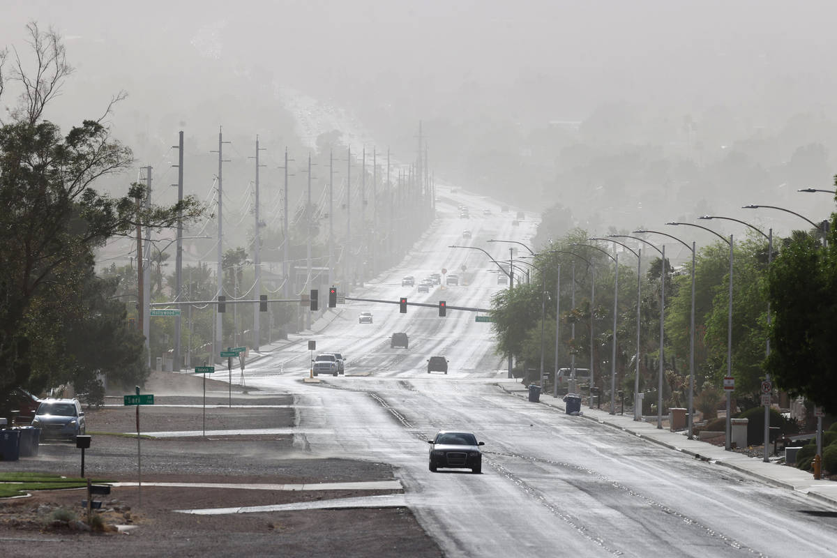 Bonanza Road disappears into the haze near Hollywood Boulevard in Las Vegas Wednesday, April 21 ...