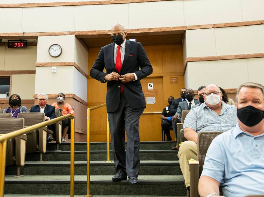 Former NBA player Jackie Robinson arrives during a commission meeting in the Clark County chamb ...