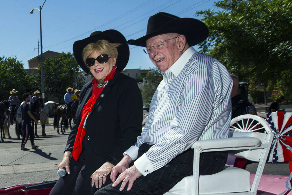 Mayor Carolyn Goodman and her husband Oscar ride during the Helldorado Parade along Fourth Stre ...