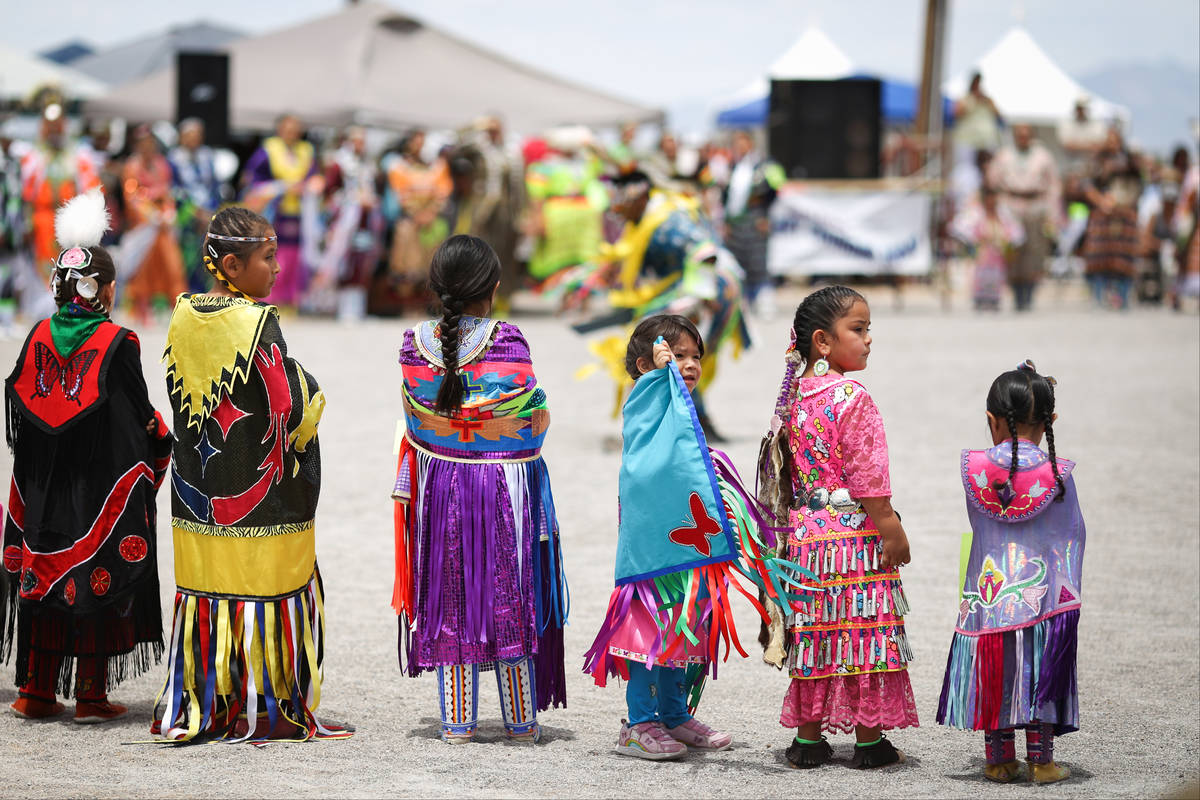 Children wait their turn to perform during the 27th annual Snow Mountain Pow Wow on the Las Veg ...
