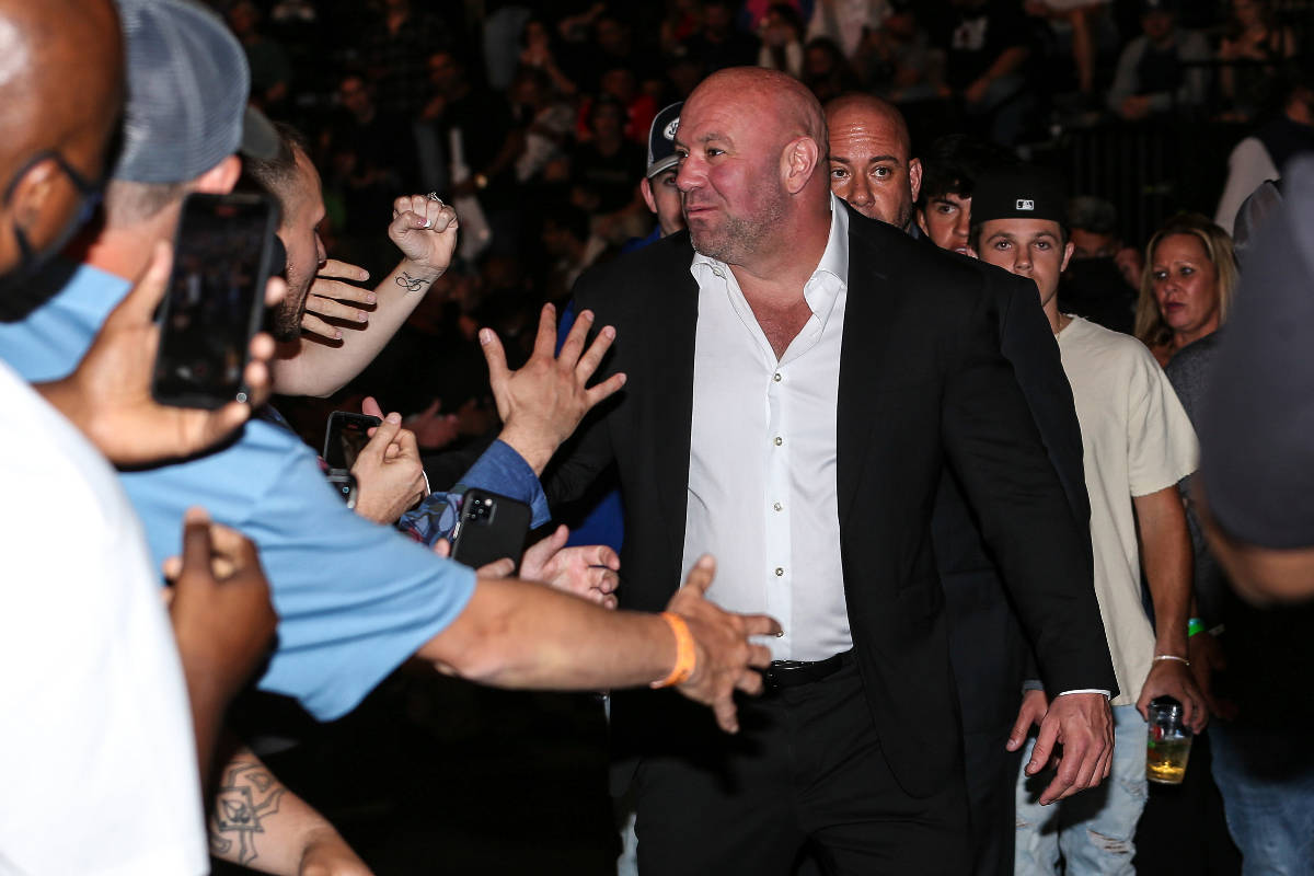 Dana White, president of the Ultimate Fighting Championship, greets fans during a UFC 261 mixed ...