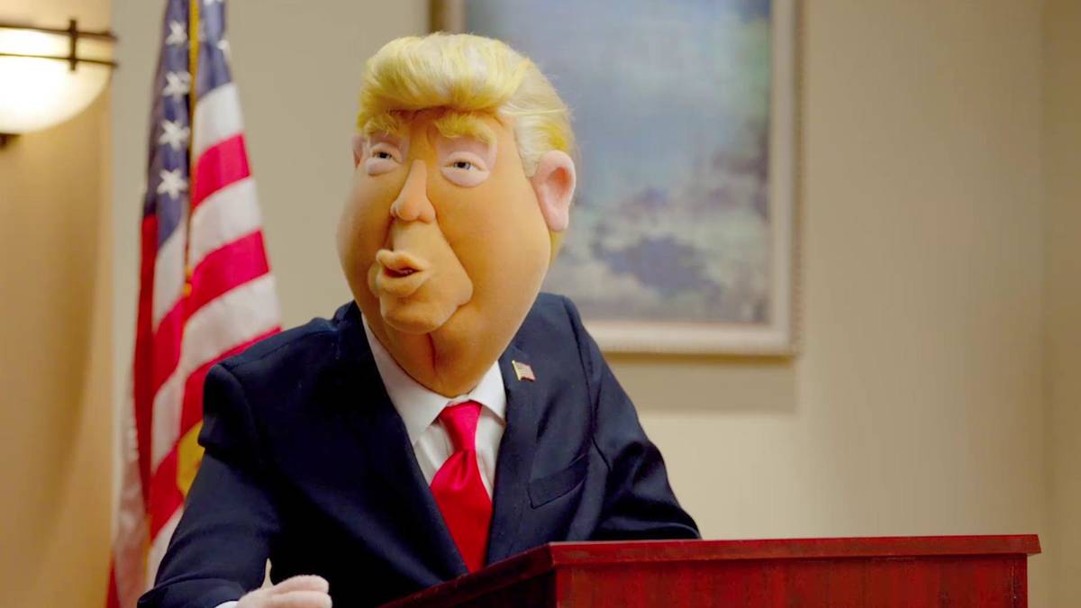 The Donald Trump puppet is shown on the set of "Let's Be Real," which premieres at 9:30 p.m. We ...