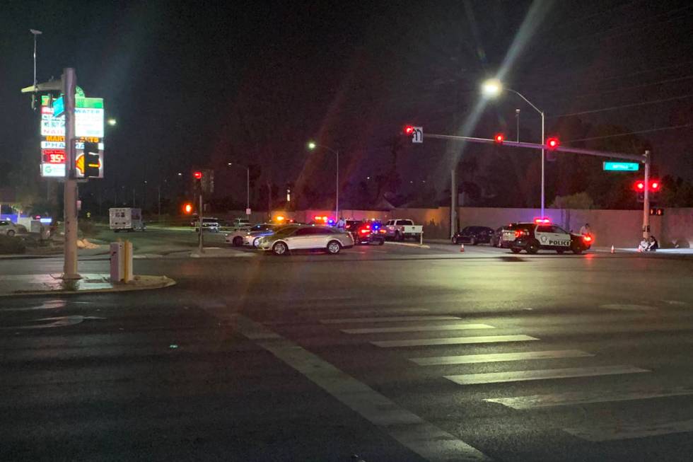 Las Vegas police on Friday, April 24, 2021, investigated a homicide near Westcliff and South Bu ...