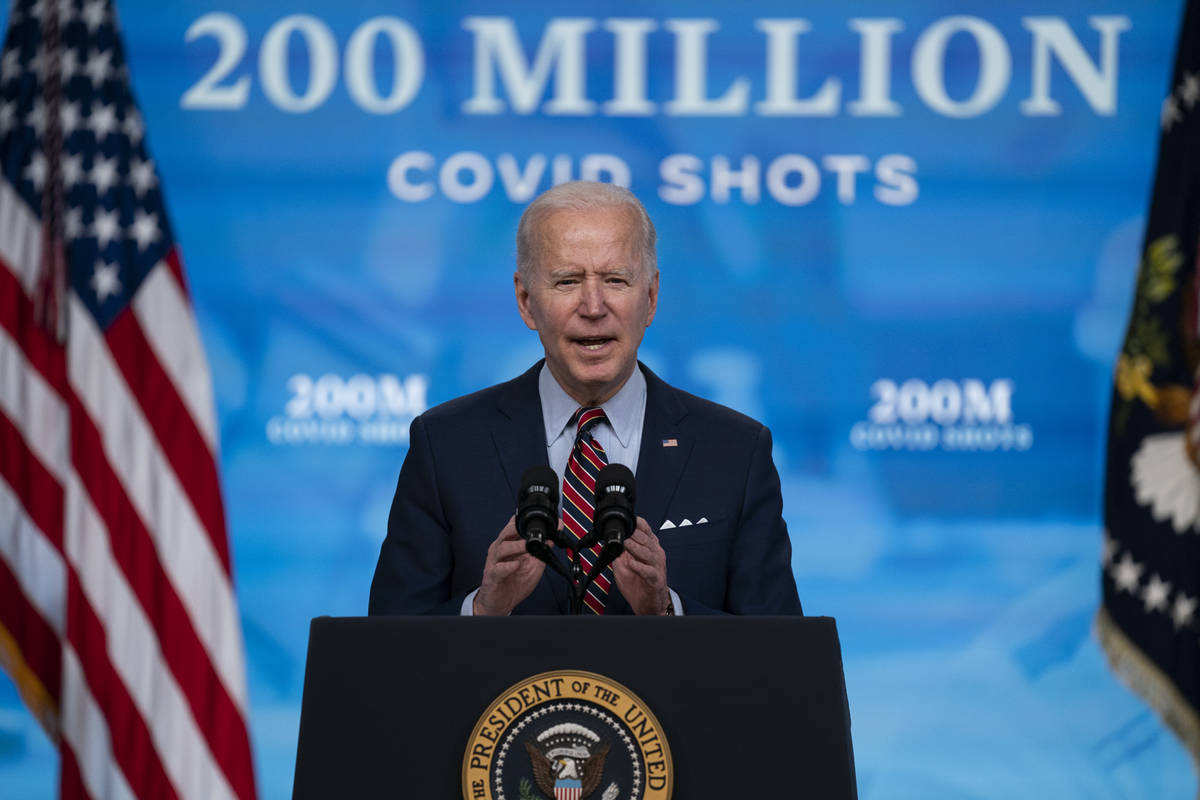 In this April 21, 2021, file photo, President Joe Biden speaks about COVID-19 vaccinations at t ...