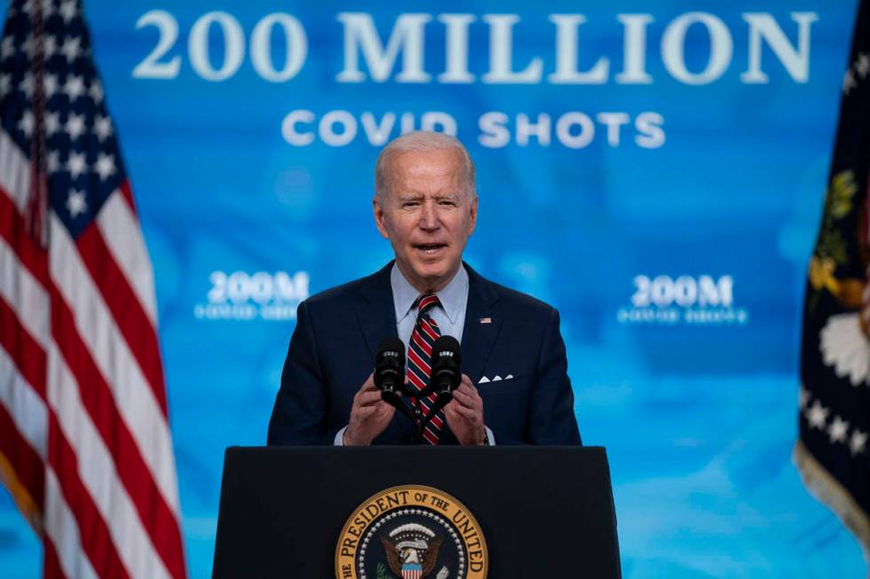 In this April 21, 2021, file photo, President Joe Biden speaks about COVID-19 vaccinations at t ...