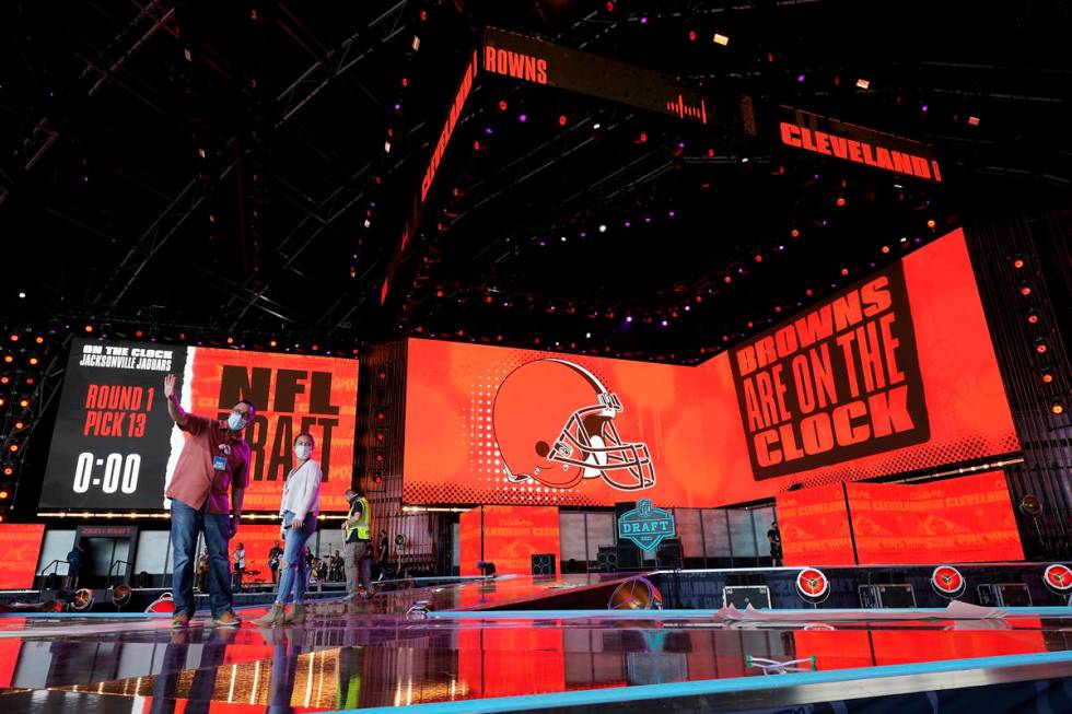A general view of the 2021 NFL Draft logo, Tuesday, April 27, 2021, in Cleveland. The 2021 NFL ...