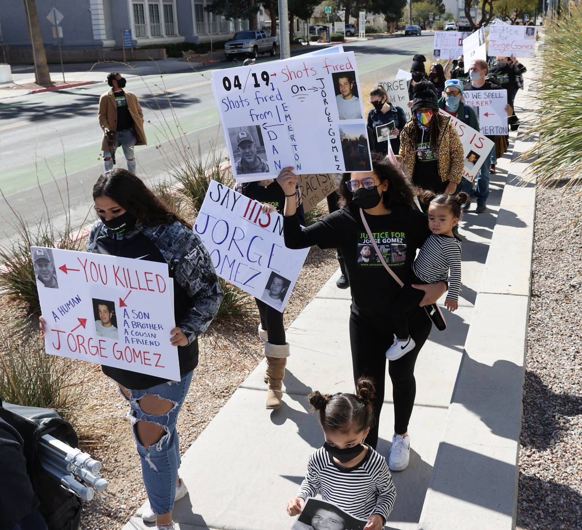 Protesters during a march for Jorge Gomez, a Black Lives Matter protester who was shot and kill ...