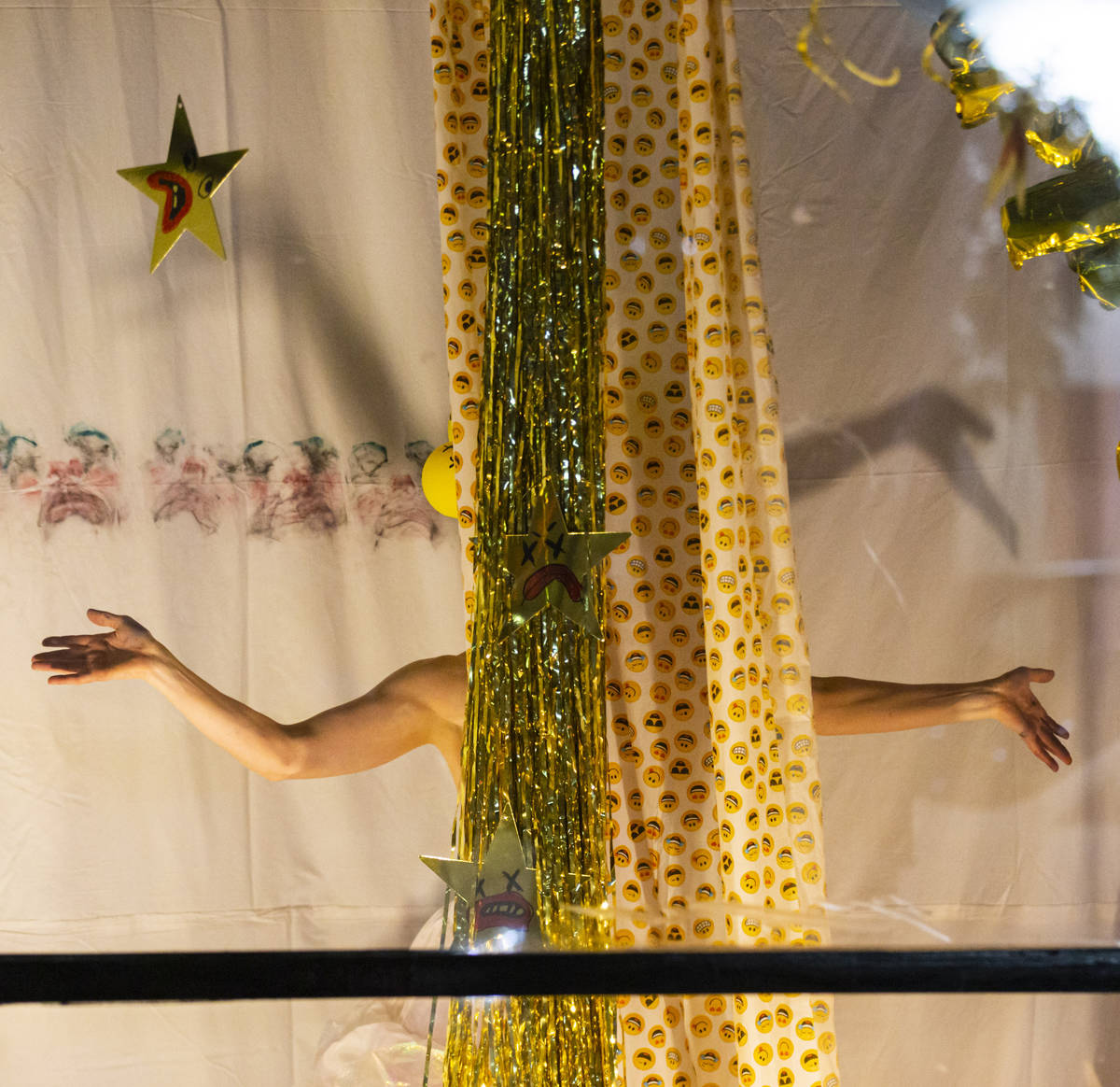 Heidi Rider performs from the windows of the Majestic Repertory Theatre in the Arts District of ...