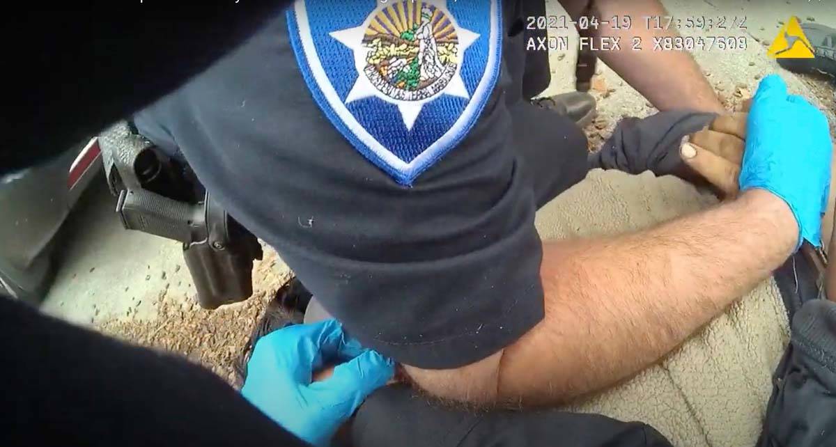 In this image taken from Alameda Police Department body camera video, Alameda Police Department ...