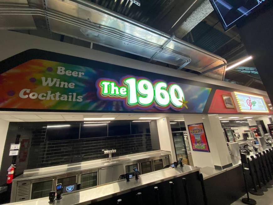 The 1960 bar at Allegiant Stadium is shown on Thursday, April 29, 2021. (John Katsilometes/Las ...