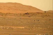 In this image taken by the Mars Perseverance rover and made available by NASA, the Mars Ingenui ...