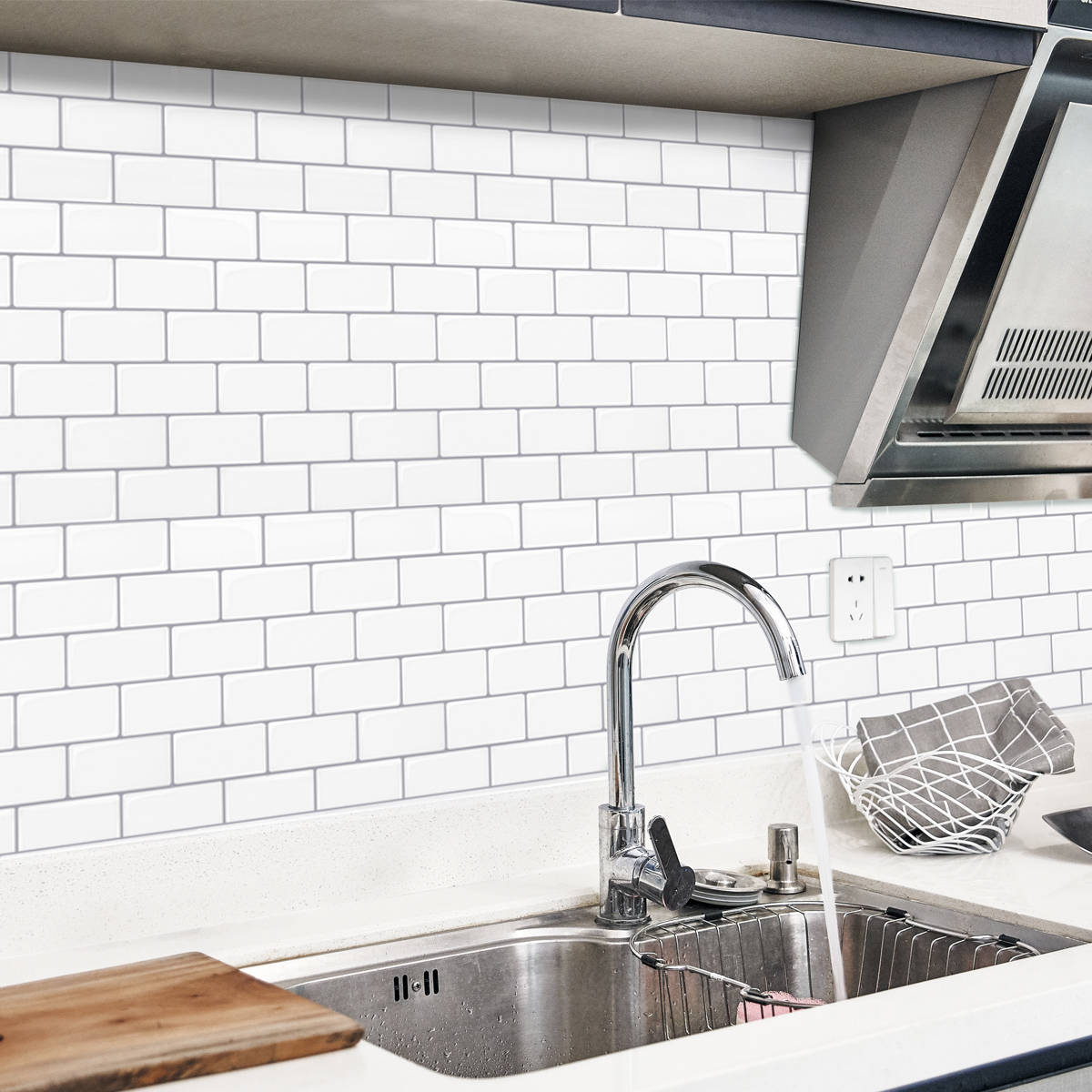 Peel-and-stick tiles come is many color and style options. This subway tile looks so much like ...