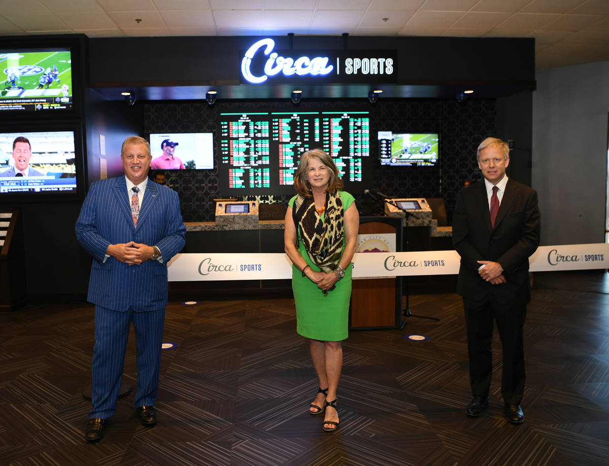 CEO of Circa Sports Derek Stevens, mayor of Henderson, Nevada Debra March and The Pass Casino O ...