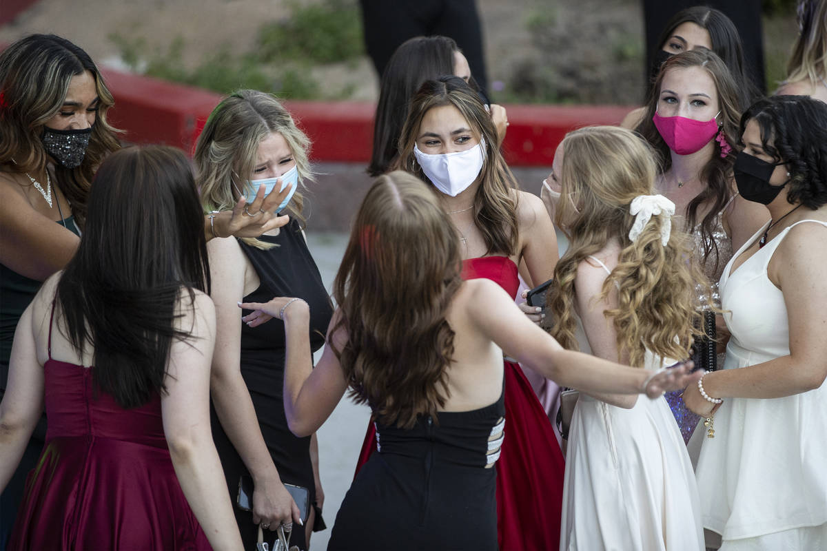 Students dance during the Liberty High School prom in Henderson, Saturday, May 1, 2021. (Erik V ...