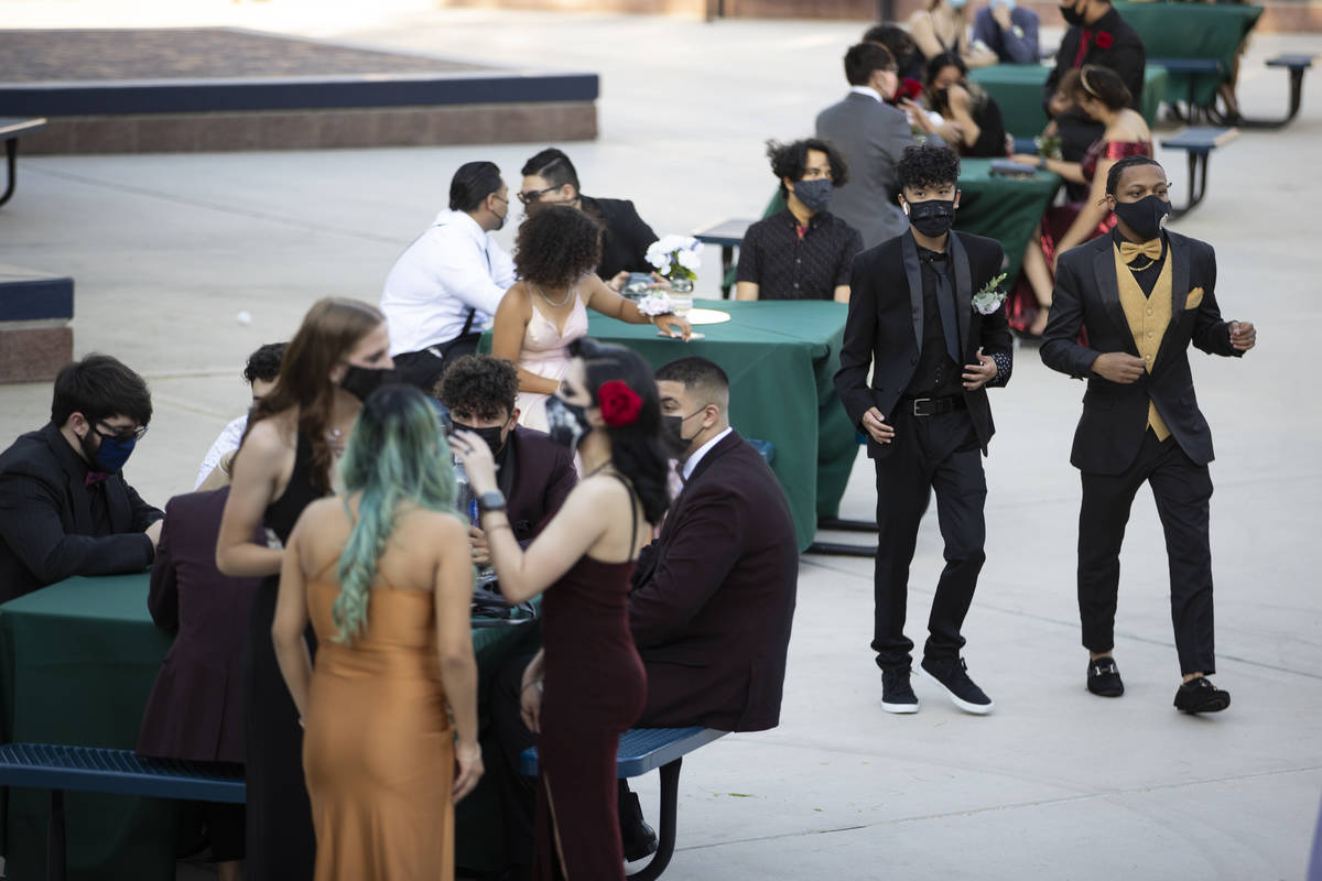 Students attend the Liberty High School prom in Henderson, Saturday, May 1, 2021. (Erik Verduzc ...