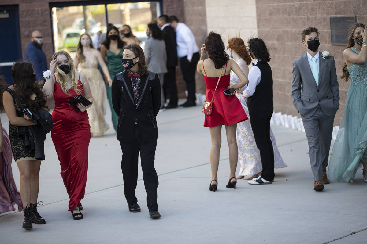 Students arrive to the Liberty High School prom in Henderson, Saturday, May 1, 2021. (Erik Verd ...
