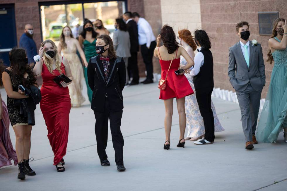 Students arrive to the Liberty High School prom in Henderson, Saturday, May 1, 2021. (Erik Verd ...
