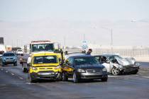 A car crash at Sunset and Paradise Road in Las Vegas, Sunday, May 2, 2021. (Rachel Aston/Las Ve ...