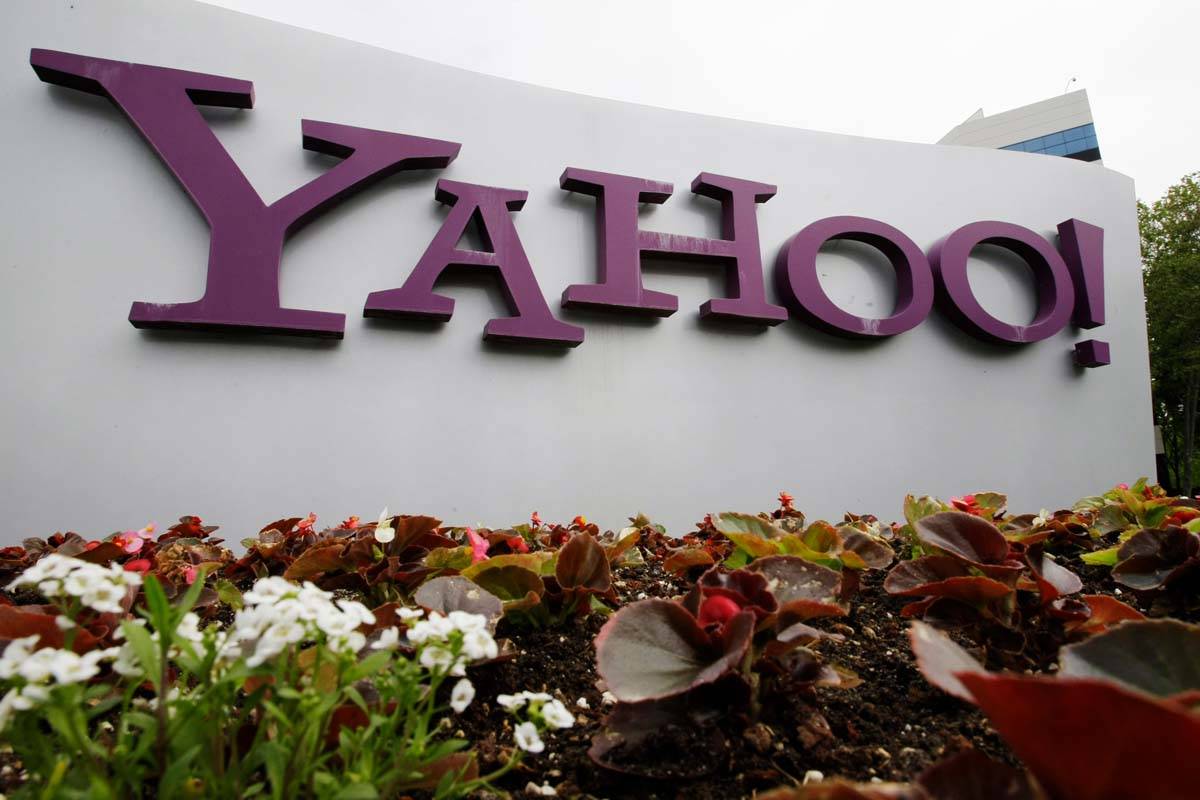 The Yahoo logo is displayed outside of offices in Santa Clara, Calif., in this Monday, April 18 ...