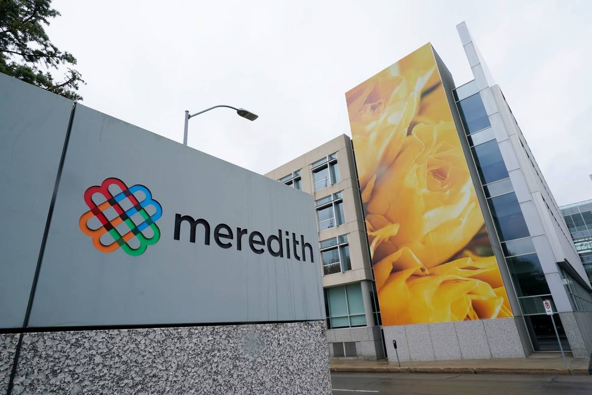 The headquarters of Meredith Corp. is shown, Monday, May 3, 2021, in Des Moines, Iowa. (AP Phot ...