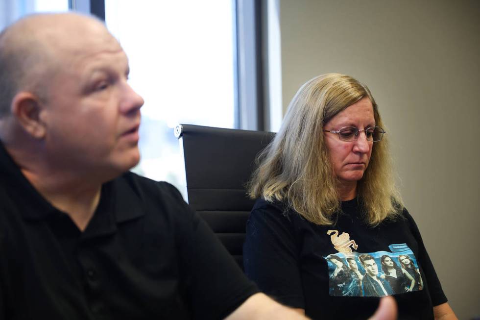 James Bice, left, next to his wife Sheryl Bice, right, speaks to the Review-Journal at the Burg ...