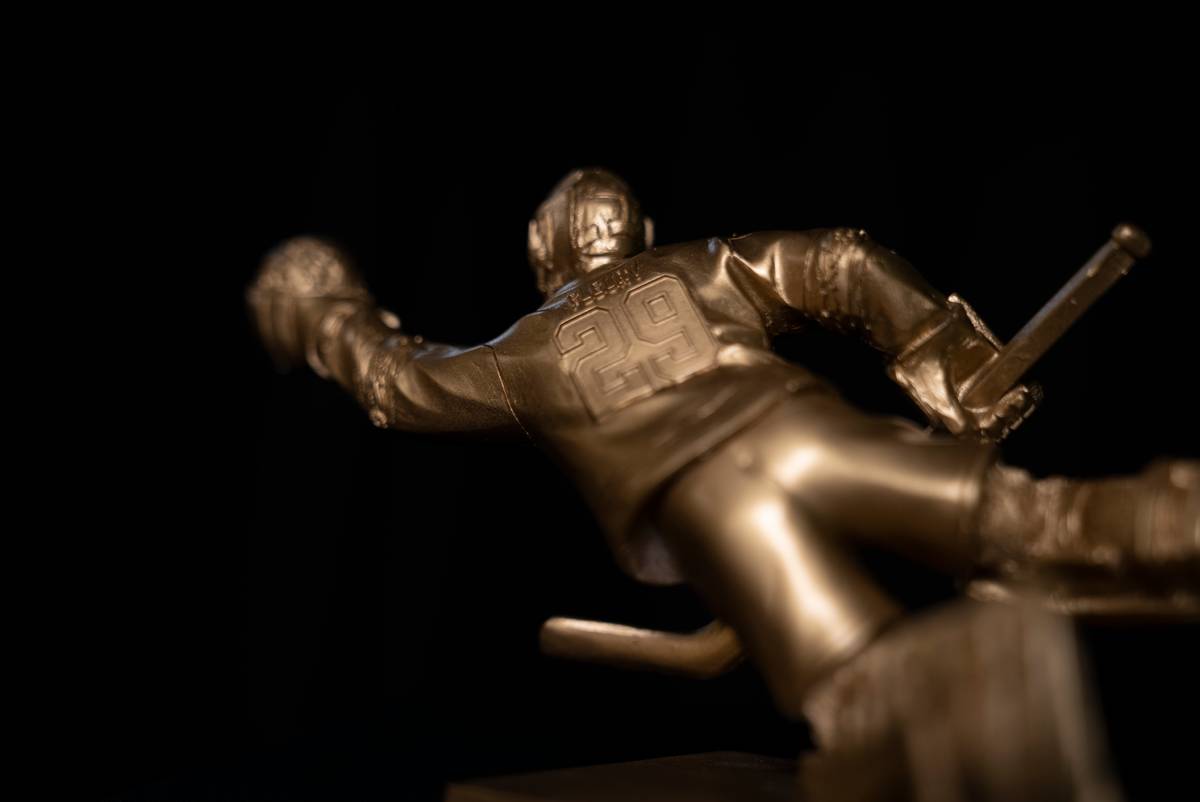 The Golden Knights are giving away gold figurines to memorialize Marc-Andre Fleury’s diving s ...