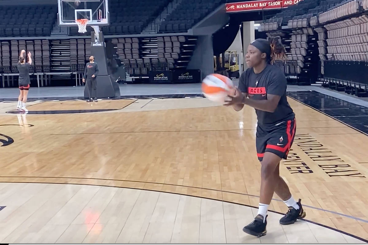 This screenshot from a video provided by the Las Vegas Aces shows Shakayla Thomas. (Las Vegas Aces)