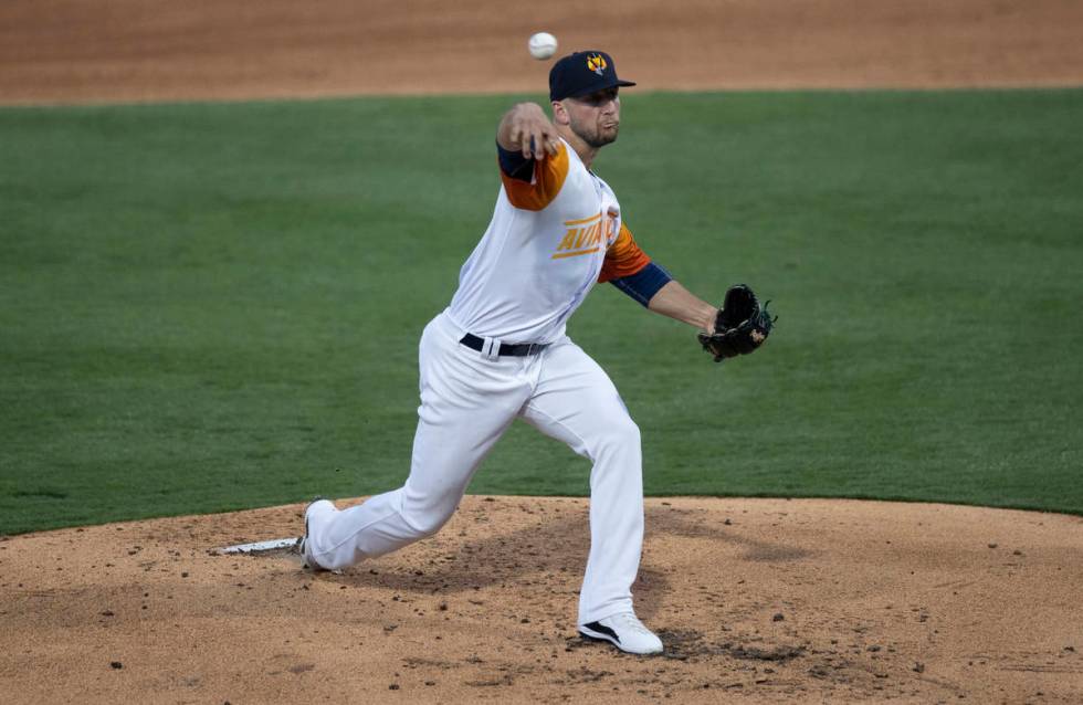 Las Vegas Aviators pitcher James Kaprielian (32) makes a pitch in the bottom of the second inni ...