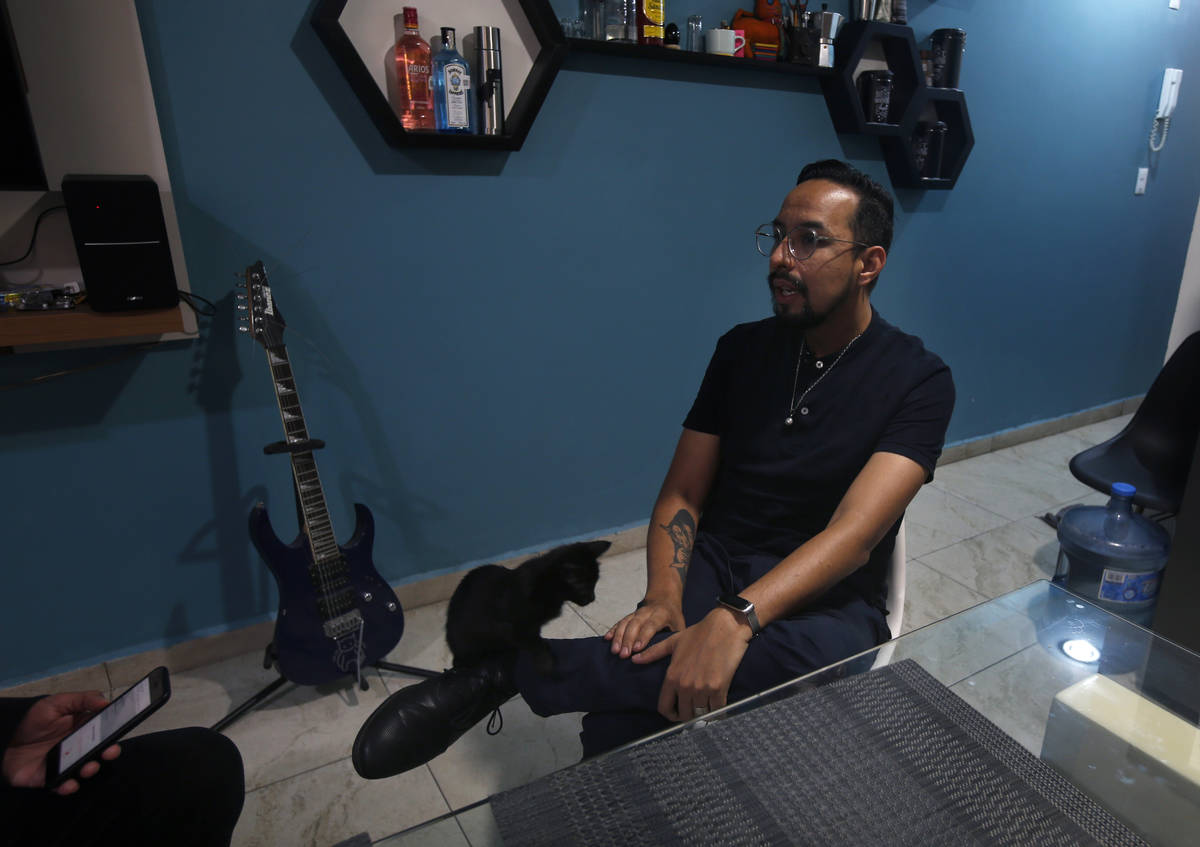 Erik Bravo, 34, a survivor of Monday's subway collapse, speaks during an interview in Mexico Ci ...