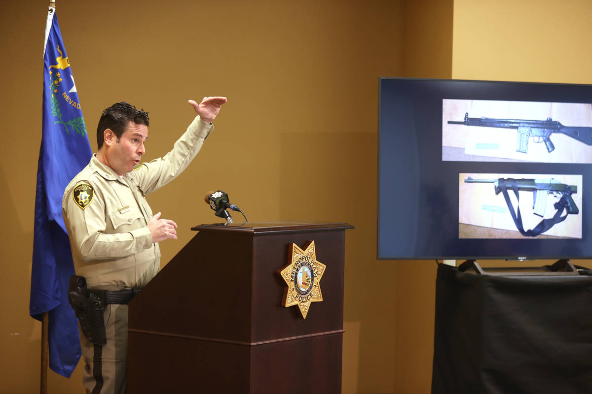 Metropolitan Police Department Assistant Sheriff Brett Zimmerman shows weapons at Metro headqua ...