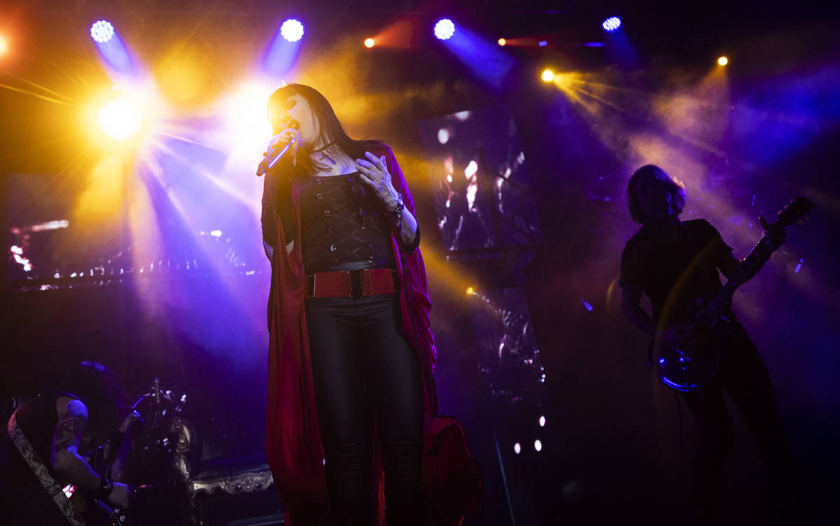 Elyzabeth Diaga, lead singer in "Queens of Rock," performs at Mosaic on the Strip during a show ...